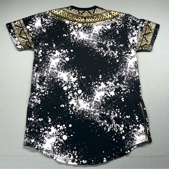 SCREENSHOT Womens Top Shirt XL X-Large Black Gold White Splatter Short Sleeve - Picture 11 of 11